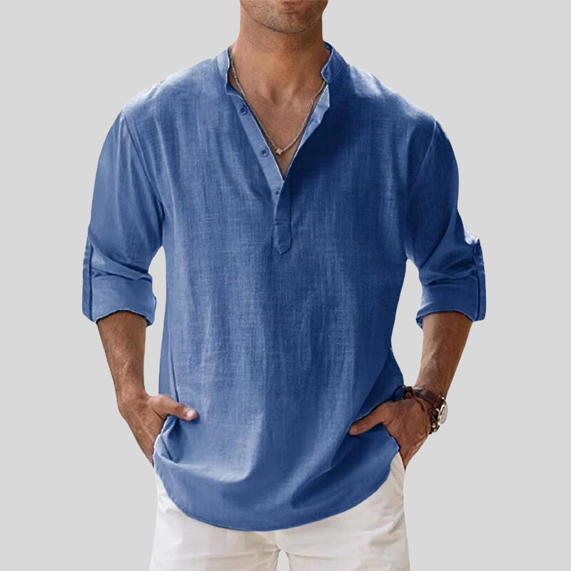 Arvelli | Men’s Band Collar Relaxed Shirt