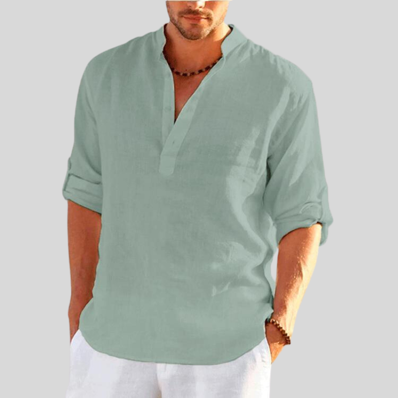 Arvelli | Men’s Band Collar Relaxed Shirt