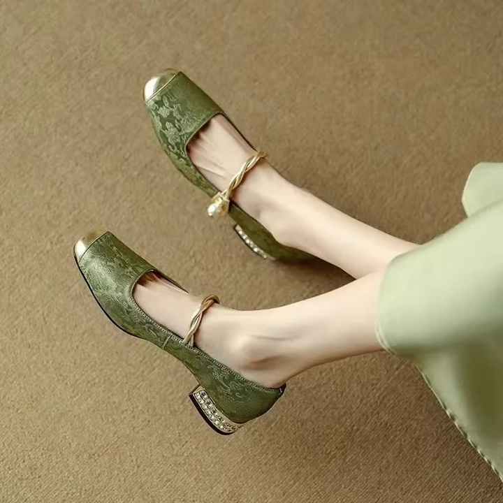 Elena | Women’s Vintage Twisted Strap Block Heel Pumps