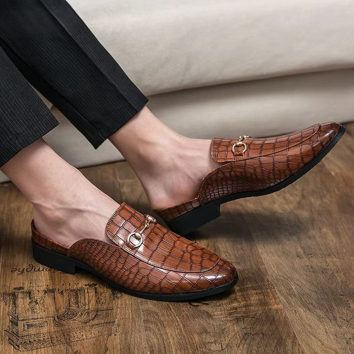 Maxwell | Men’s Crocodile Texture Leather Mule Loafers