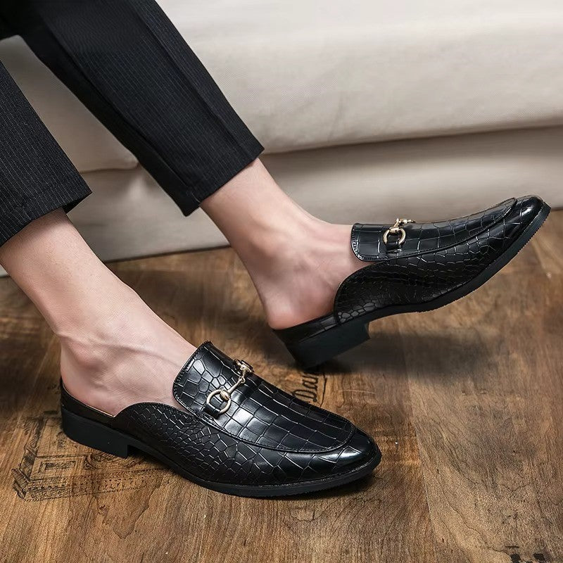 Maxwell | Men’s Crocodile Texture Leather Mule Loafers