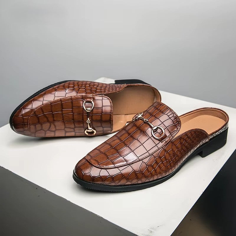 Maxwell | Men’s Crocodile Texture Leather Mule Loafers